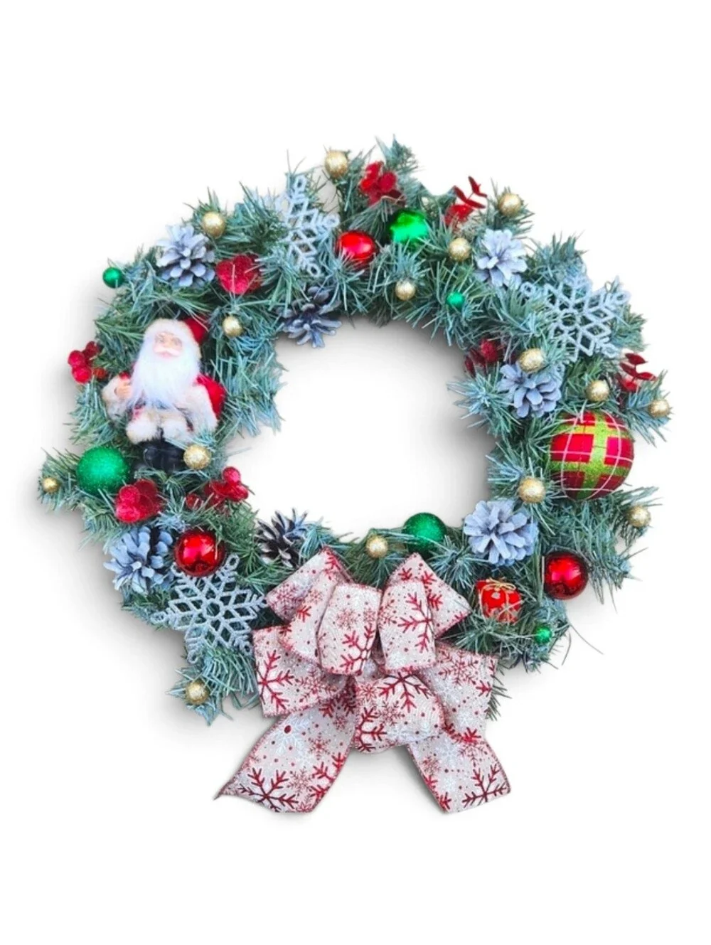 Festive Santa Claus Ornaments Snowflakes Classic Christmas Wreath